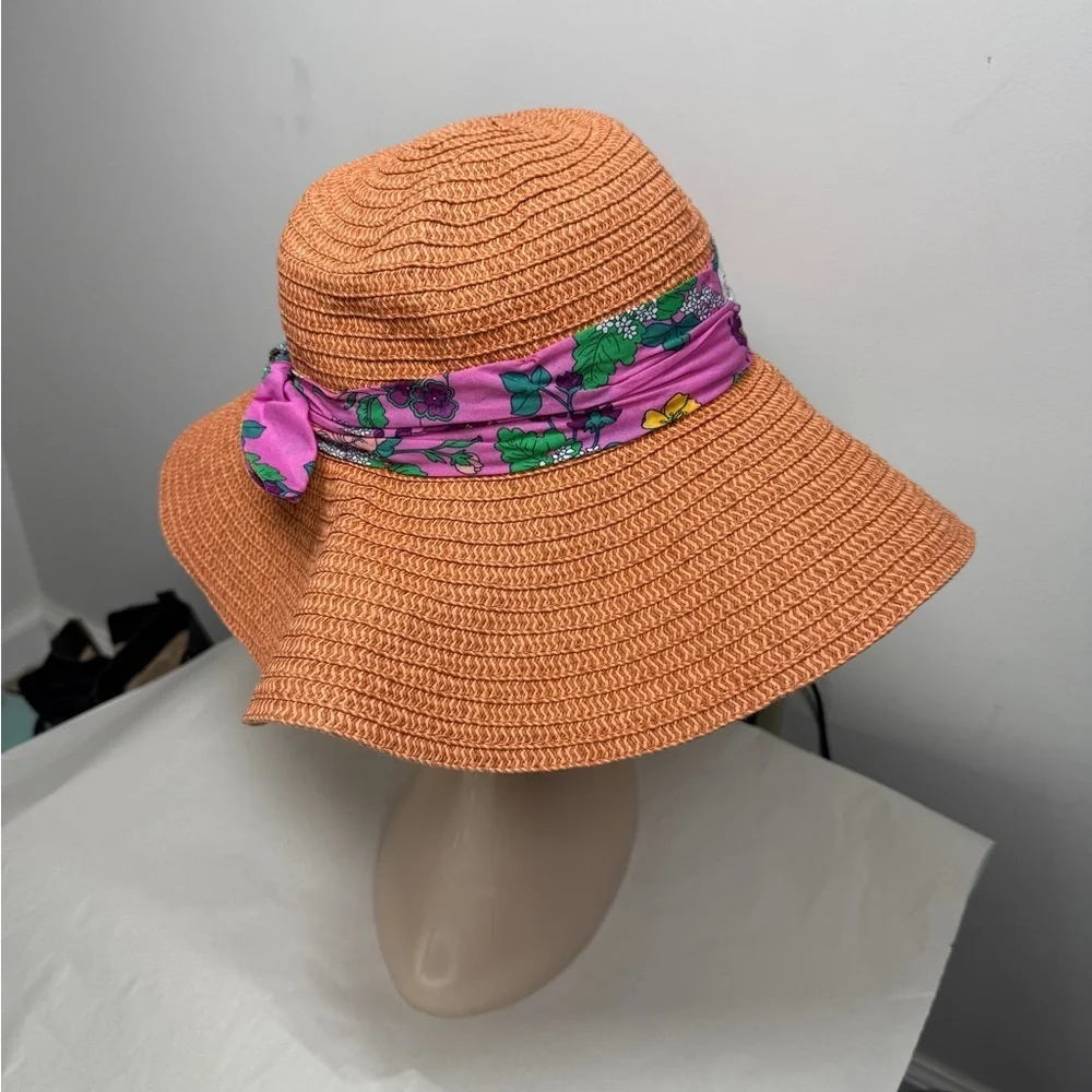 Janie & Jack Floral Bow Straw Hat Sz 4/5